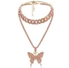 Hip Hop Big Cool Fashion Butterfly Tennis Ketting met Hanger Ketting Set Famale Cubaanse Link Vrouwen Chokers 2020 Lichaam Sieraden