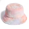 Nowy Różowy Faux Futro Wiadro Kapelusz Dla Kobiet Dziewczyna Rainbow Tie Dye Miękkie Ciepłe Wędkarstwo Fisherman Gorros Winter Lady Gifts