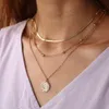 Layered hänge för kvinnor tjej guld silver handgjorda långa kors kedja chocker halsband