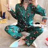 Smmoloa Paar Bequeme Seide Pyjamas Set Mädchen Männer Print Pyjama Set Langarm Blume Gedruckt Nachtwäsche Anzug4564065808