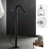 Matt svart golv stående badkar faucet fasta mässing badrum badkar mixer kran badkar kran dusch matte svart badkar kranar badkar