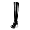BOTAS DE Mujer de invierno de la rodilla roja negra de la patente suave tacones altos de la plataforma de moda de la moda