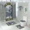 Weihnachtslandschaft bedruckter Teppich Duschvorhang 4-teilig Toilettensitzbezug Bodenmatte Badezimmer rutschfeste Matte Badezimmer-Sets Dusche cur3740901