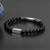 New Design Stainless Steel Tube Bar Beaded Bracelets With 6mm Natual Stone Beads Fashion Silver Couples Jewelry