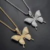 Small Butterfly Pendant Iced Out Chain Gold Silver Color Bling CZ Hip-hop Jewelry Statement Necklace for Men Women