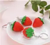 500pcs Strawberry keychain Red Lovely Charm Pendent Pendant Purse Bag Car Key Ring Chain Jewelry Gift Fruit Fashion