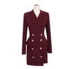 Ny ankomst Runway Office Work Wear Gold Double-breasted Slim Blazer Dress Women Notched Collar Formell Pencil Dresses Vestidos
