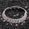 Hot Selling Vogue Hiphop Bransoletka, Moda Diamante Łańcuchy Ręczne, Silver Pink Color Strip Cuban Chain, 7 cali 8 calowe Big Bransoletki do łańcuchów męskich