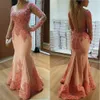 Nieuwe lange mouwen Moslim Avondjurken Mermaid Kant Beaded See Through Islamic Dubai Saoedi-Arabische Lange Avondjurk Prom Dress