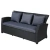 Классический Открытый Патио Мебель Набор 4-Piece Set Black Диалог Плетеной мебель диван с темно-серыми подушками WY000055AAB