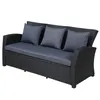 Klassisk Ute Uteplats Möbel Set 4-Piece Conversation Set Black Wicker Furniture Sofa Set med mörkgrå kuddar WY000055AAB