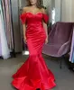 2021 Long Off Shoulder Red Prom Dresses Mermaid Corset Back Custom Made V-Neck Formell Party Dresses Robe Soiree Femme