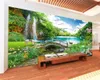 Aangepaste foto 3d behang muurschildering kleine brug stromende water mooie waterval wonderland landschap 3d landschap behang