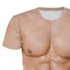 Para homem 3d t-shirt bodybuilding tatuagem muscular simulada tshirt ocasional nude pele muscle camiseta manga curta 2020 novo quente