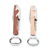 4 in 1 Wine and Beer Bottle Opener Wood Handle Hand-Held Deluxe Corkscrew Double Hinge Waiters