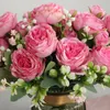 Fleurs artificielles en soie haute qualite 5 rose artifielle avec tige restaurang rum bröllop dekoration simulering bouquet3086413