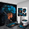 Fashion Waterproof Shower Curtain Women Bathroom Sets African American Girl Non Slip Bath Rug Sets Toilet Cover Bath Mat With Hook270g