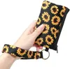 10 Design Print Sunflower Leopard Neoprene Credit Card Holder Lanyard Wristlets Pouch MultiFunction Zipper Wallet With Keychain For Women Girls