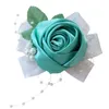 Lindo pulso corsage nupcial dama de honra pérolas folhas elástico pulseira casamento baile festa rosa mão flor 8x6x4 cm262n