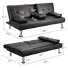 DHL frete grátis Preto Convertible sofá-cama com os detentores de braço 2 Cup pernas de metal reclinável Couch Home Móveis W36814055