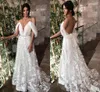 2021 Robes de mariée sexy dos nu broderie dentelle appliques cristaux une ligne sur l'épaule balayage train robe de mariée vestido de novia