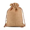 Mini sacs en toile de Jute respectueux de l'environnement, sacs à cordon en lin, pochettes à bijoux, sacs d'emballage cadeau de noël, Logo personnalisé