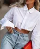 White Office Blouses Shirts for Women Short Asymmetrical Tops Spring Autumn New Hot Tee Long Sleeve Female Clothes Shirts Blouse