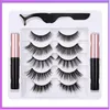 Wholesale 3D imitation mink eyelashes magnet eyelashes 5 pairs of magnet eyelashes set double tube magnetic Eyeliner