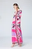 Women's Runway Loose Design Dresses Slash Neckline Batwing Sleeves Multicolor Printed Elegant High Street Maxi Dresses266n