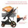Luxury PU designer Leather fashion 3in1 Baby Stroller Basket High Landscape Can Reclining Fold Stroller Seasons Universal Baby Car Seat
