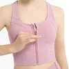 Novo sutiã esportivo com zíper frontal feminino roupa interior à prova de choque cruz volta lu yoga sutiã colete elástico na cintura-apertado fitness acolchoado regatas