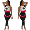 Sexy Black Print Poker Skinny Jumpsuit Women New Sleeveless Back Cut Out Rompers Sporty Active Wear Jumpsuits Summer Casual Club Overalls