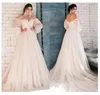 2021 LORIE Boho Ivory Wedding Dress A-Line Appliques Puff Sleeves Bride Dress White Lace Top Wedding Gown