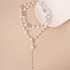 Collane con perline lunghe di perle finte barocche Collana a cuore con diamanti vuoti per donne Collana elegante in argento a doppio strato con gioielli per feste