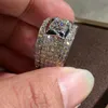 Storlek 6-10 Nya mousserande smycken Sterling Sier Round Cut White Topaz Cz Diamond Gemstones Löfte Evighet Kvinnor Wedding Ring