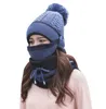 Beanie Kafatası Kapakları 2021 Kadın Şapka Eşarp Kış Setleri Kapak Maske Yüzü Koruma Kızlar Soğuk Hava Aksesuar Top Örme Yünlü262f