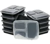 10Pcs Meal Prep Containers Plastic Food Storage Reusable Microwavable 3 Compartment Container with Lid LJ2008126631068