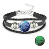 Glow in the Dark 12 sterrenbeelden armband horoscoop teken bedel multilayer wrap lederen armbanden vrouwen mode lichtgevende sieraden