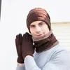 Bonnets unisexes, ensemble de gants, écharpe, anneau, hiver, tricoté, épais, chaud, pour femmes et hommes, solide, rétro, chapeau, gants pour écran tactile doux235K