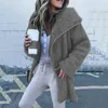 女性用ジャケット秋の冬の女性テディベアふわふわフリースロングコートジャケットウォームアウトウェアトップス女性ファッションジッパー