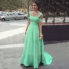 Mint атласная Пром платья Длинные vestidos де graduación Простой Формальное вечернее платье ремни Боковые рукава линия Пром платье Новые прибытия