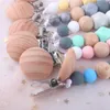 Baby Pacifier Clip Chain Wood Holder Silicone Teether Pacifier Clips Leash Strap Nipple Holder Spädbarn Matning Toys Baby Shower G2375165