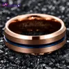 Trouwringen 8 mm breedte wolfraamcarbide ring Volledig roségoud kleur blauwe groove hoekband staal heren 1