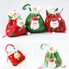 Bolsa de dulces no tejida de Navidad, bolsa de regalo de joyería de regalo verde rojo con dibujo de Papá Noel y muñeco de nieve, bolsa de almacenamiento de dulces para niños