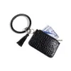 Women Fashion Leopard Leather Bracelet Keychain Credit Card Wallet O Key Rings with Tassel Wristbands Clutch Purse B177F3853087