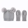 1 Set unisex barn flickor pojkar baby spädbarn vinter varm virkning stickad hatt beanie capmittens solid set babyhandskar tillbehör