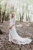 2021 Boho Trouwjurken 1/2 Half Mouwen Kant Illusion Back High Low V-hals op maat gemaakte land Bruiloft Bruidsjurk Robe de Mariée