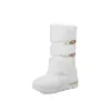 Bottes de neige blanches Femmes Chaînes en métal double mi-mollet Bottes d'hiver Plaid en cuir blanc confortable plate-plaque en peluche y9813608453