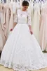 Lace Dresses Full 2021 3/4 Long Sleeves Crytal Beaded Waist Custom Made Plus Size Open Back Wedding Bridal Gown Vestido De Novia