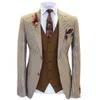 Najnowsze mężczyzn garnitury 3 sztuki Plaid Młówą garnitury Slim Fit Solid Lapel Solid Prom Wedding Tuxedos Brown Vest Men Suit Setjacket 275h